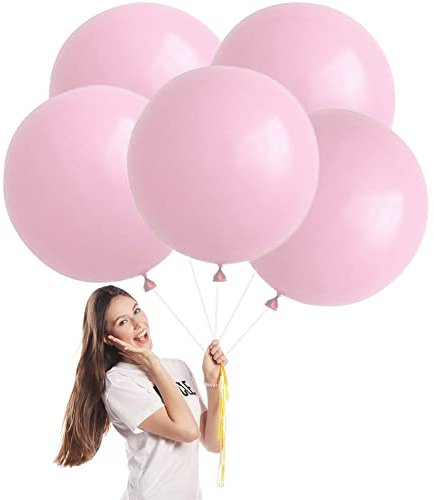 Luftballons Pastell Rosa Groß 45cm/18 Zoll,5 Stück Macaron Rosa Riesen Luftballons XXL Runde Helium Ballons,HellRosa Latex Luftballon Partyballons für Geburtstag,Hochzeit,Brautdusche,Babyparty Dekor