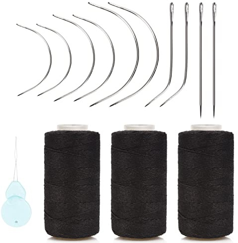 Beayuer Juego de agujas e hilos, herramientas profesionales de extensión de cabello, 10 piezas con 3 hilos de tejido negro para hacer pelucas, extensiones de cabello (3 hilos, 10 agujas, negro)