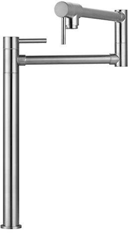 WOWOW Pot Filler Faucet Deck Mount Over Stove, Solid Brass Pot Filler Brushed Nickel Kitchen Folding Faucet with Stretchable Double Joint Swing Arm (Modern Style, Brushed Nickel)