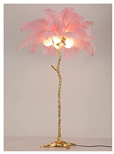 Floor Lamp Nordic Luxury Feather LED Floor Lamp Copper Brass Resin Gold Palm Tree Shaped Floor Lamps for Living Room Home Room Decoration (Lampshade Color : Pink)