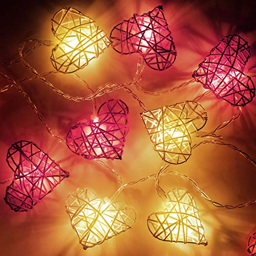 Enhon 2 Pack Valentines Heart String Lights, Vintage Rattan Heart Shaped String Light, 6.5 ft 12 LEDs Fairy Battery Operated Twinkle Light for Valentine‘s Day Wedding Indoor Outdoor Party Decor