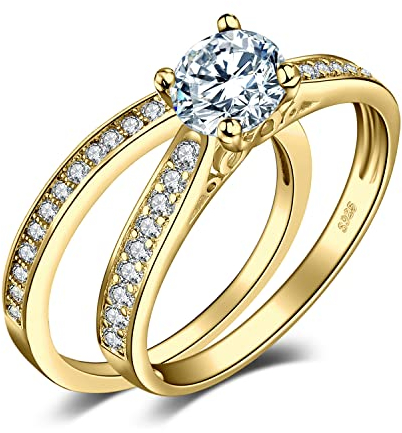 JewelryPalace Verlobungsring Paar Eheringe Ring Silber 925 Damen, Zirkonia Silberringe Trauringe Vorsteckring Hochzeitsringe Antragsring Memoirering Ewigkeitsring Ringe Set, Damen Schmuck Vergoldet 57