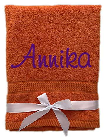 KIDDI-MEDIA Handtuch mit personalisierter Bestickung wie z.B. Name / 100x50cm – in Premium Qualität | 500 g/m² | 100% Baumwolle Frottier (50 x 100 cm, Orange)