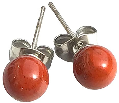 Edelstein Perlen Ohrstecker | 6mm | in Samtsäckchen | verschiedene Varianten | Ihre Energie immer dabei (Jaspis - rot)