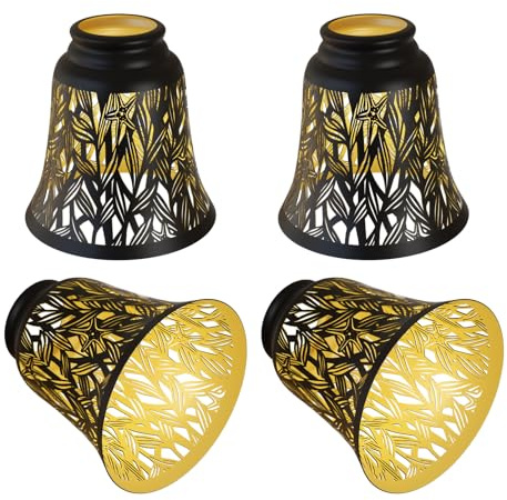4 Pack Ceiling Fan Light Shade Replacements with 1-5/8 Fitter, ALUCSET 4..72 Height and 4-3/4 Diameter, Metal Bell Shaped Cover for Chandelier Pendant Light Wall Sconces, LLA-S2326