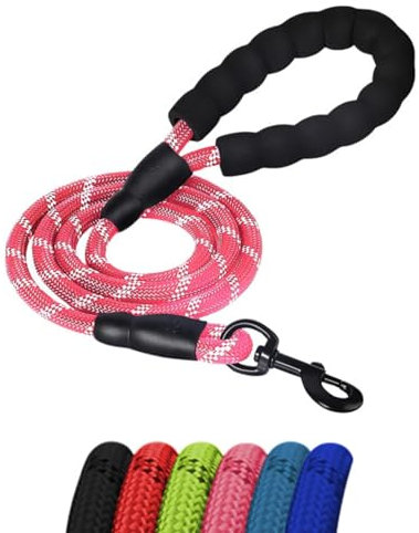 ProBytes 1.2M Dog Lead - Reflective Thread Safety Design, 360° Swivel Lobster Claw Clip/Hook, Easy Grip Padded Handle, Heavy Duty & Waterproof, Leash, Rope, Harness, Small Medium Large Pets - Pink