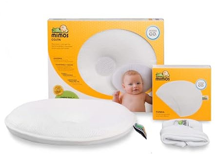 MIMOS® Babykissen | Hilft bei der Vorbeugung und Behandlung von Plagiozephalie, atmungsaktiv und flauschig, inklusive abnehmbarem Bezug aus 100% Baumwolle (S, Weiß)