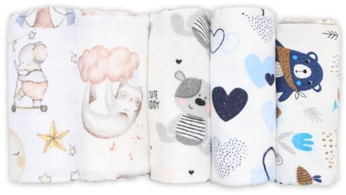 FENSILO Panni in molton, confezione da 5 pannolini in flanella in 100% cotone, 80 x 80 cm, per bambini o ragazze