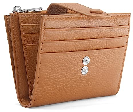 REETEE Portefeuille Femme Petit Format Cuir Véritable Porte Carte de Credit RFID Blocage Porte Monnaie Femmes,Porte Feuilles pour Femme avec 13 emplacements et Petit Zippé Portefeuille (Brun)