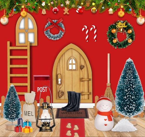 Wichteltür Komplettset,26 Miniatur Wichtel Set Wichteltür Nissedor,Wichteltür Zubehör Weihnachten Set mit Briefkasten Stiefel Weihnachtsbaum Zaun Öllampe Leiter,Wichteltür GNOME Tür Zubehör für Deko