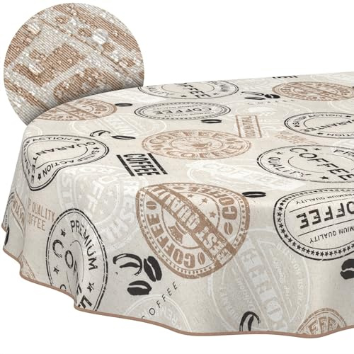 Tischdecke aus Stoff Textil abwaschbar Tischwäsche Tischtuch Baumwolle Polyester Coffee Oval 220x140cm In-/Outdoor Tischdecke