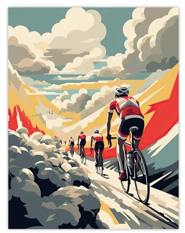 Modern Cycle Road Race Artwork Paris Roubaix Hell Of The North Haute Route Cycling Painting Large Wall Art Poster Print Thick Paper 18X24 Inch