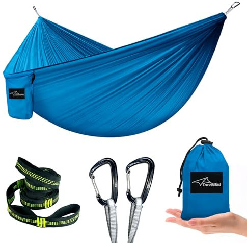 Travel Bird Ultralight Camping Hammock 2 Person Tree Hammocks for Outside,Double Hammock Portable Only 380g 20D Parachute Fabric,Lightweight Hammock for Indoor Outdoor Backpacking Hiking Trip Backyard