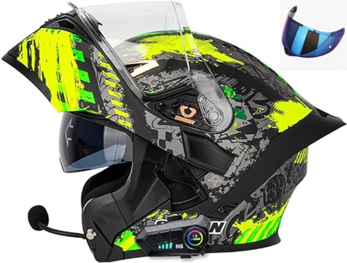 Modularer Motorrad-Integralhelm Für Erwachsene Mit Bluetooth, DOT-Zugelassener, Hochklappbarer, Modularer Motorradhelm Mit Doppelvisier Für Unisex-Erwachsene, Motorrad-Straßenrad F,S/{55~56cm}