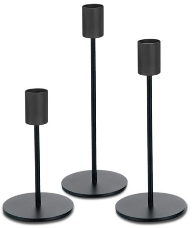 Black Candlestick Holders for Taper Candles Set of 3, Metal Tapered Candle Holders, Tall Candle Sticks Holder Decor for Wedding, Dinning, Party, Anniversary, Fits 3/4 Inch Thick Candle