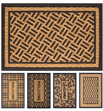 OLIVO.shop | Fußmatte aus geflochtener Kokosfaser und Gummi, rechteckig 40 x 60 cm (Design 2 RETT)