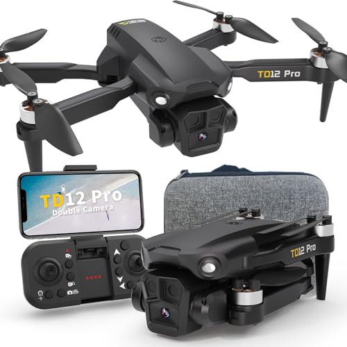 Toladrone TD12Pro Drohne mit Kamera, Erwachsene Drohne FPV Drohne mit 1080P Kamera mit Bürstenlosem Motor, Optische Flusspositionierung RC Drohne für Anfänger