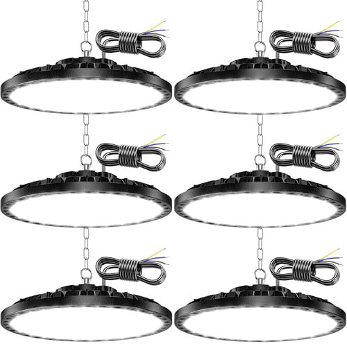 TASINUO LED Werkstatt Deckenleuchte 200W 6 Stück, 20000LM 7000K UFO Industrielampe Hallenstrahler Werkstattlampe, IP65 Wasserdicht Kellerlampe, Garagenlampe LED Strahler für Fabriken Garage Lager