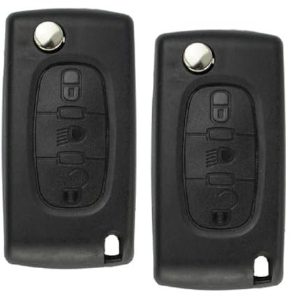 BARAC Carcasa Llave 3 Botones Citroen c2 c3 c4 c5 Picasso Peugeot 206 207 307 308 407 408 Partner Mando a Distancia Coche Compatible CE0523 HU83, 2 Unidades