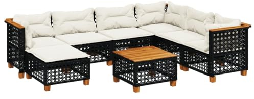 vidaXL Garten Sofagarnitur 8-TLG., Gartensofa mit Kissen Stahlrahmen, Sitzgruppe für Garten Terrasse, Gartenmöbel, Modern, Schwarz Poly Rattan