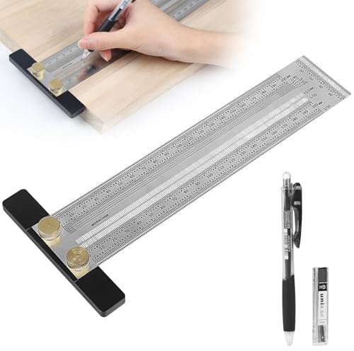 LALAGO Anreißlineal Edelstahl T-Loch, Ultra Precision Marking T Lineal Präzisionsmarkierung, mit Bleistift & Minen（200 mm）