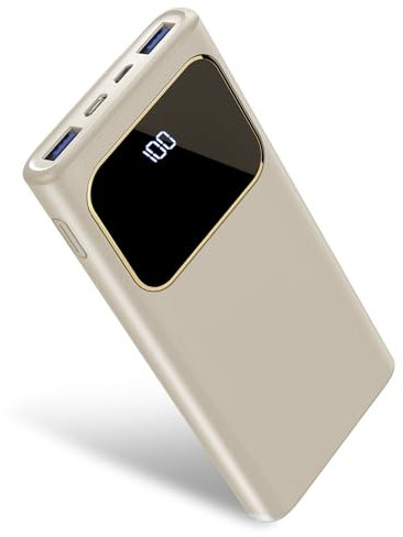 Caricatore portatile, 10000 mAh, batteria a ricarica rapida, con uscita USB C/USB A, bianco