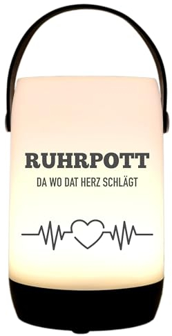 WB wohn trends LED-Laterne Touch-Funktion & Akku, Ruhrpott da wo dat Herz schlägt, schwarz 19x11,5cm, mit Bügel 25cm, LED-Licht LED-Leuchte LED-Lampe