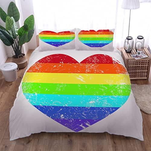 VACSAX Copripiumino 200x200Cm Set Di Biancheria Da Letto 3 Pezzi Microfibra Copripiumino Con Cerniera Stampa Cuore Colorato Morbida 3D Stampa + 2 Federe 50x75Cm Per Letto Matrimoniale Per Bambini