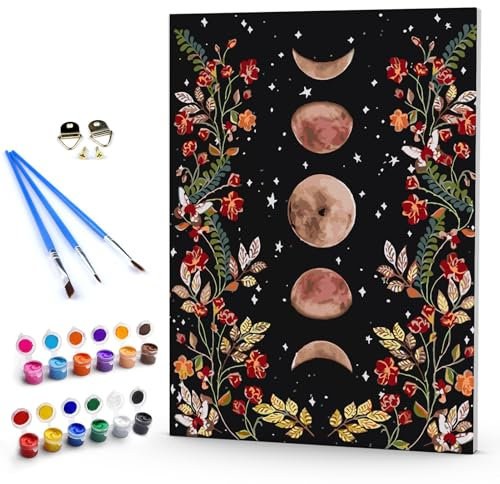 DAERLE Pintar por Numeros Adultos Enmarcado Paisajes, DIY Pintura por Números Luna y Flor, Kit de Pintura al óleo de Lienzo para con Pinceles, Cuadros por numeros Pigmento Acrílico 30x40cm