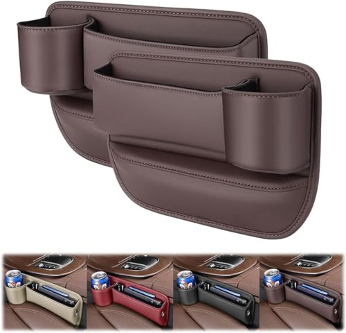 Car Leather Cup Holder Gap Bag, Suitable for Land RoverRange Rover IV L405 2017-2021, Seat Gap Storage Box, Car Seat Gap Organizer，Car Seat Gap Organizer,Brown