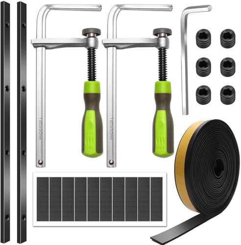 Coldairsoap Schienensäge-Führungsschienen-Zubehör-Set für Festool, Makita und DeWalt, 2 Stück, 21,6 cm Schienensäge-Klemmen, 139,7 cm Führungsschiene, Splitterschutz, Ersatzstreifen, 80P Gummi-Patches