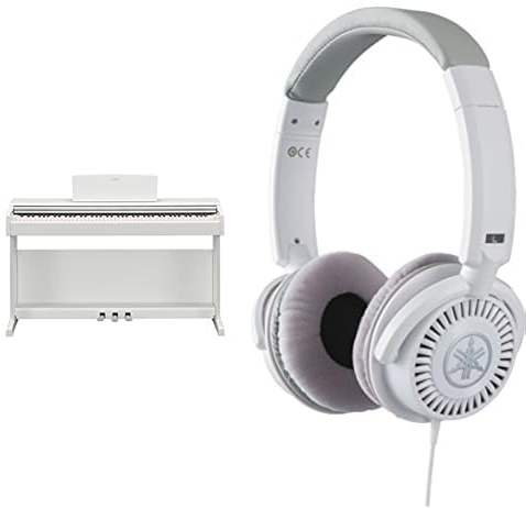Yamaha Piano digital ARIUS YDP-145: piano doméstico clásico y elegante para principiantes, en color blanco, incluido con auriculares HPH-150