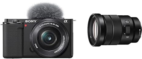 Sony Alpha ZV-E10 | Appareil Photo vidéo Hybride APS-C Vlog avec Optique Zoom motorisée 16-50mm f/3.5-5.6 (vlogging, vidéo 4K) Gris + Sony SELP18105G E PZ 18-105 mm f/4.0 G | Objectif Zoom APS-C