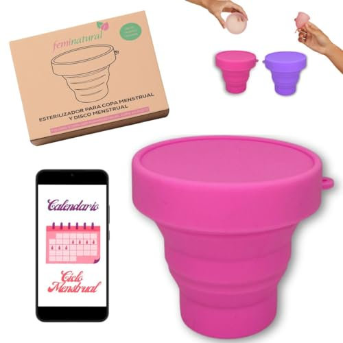 Esterilizador Copa Menstrual. Vaso Esterilizador Copa Menstrual y Disco Menstrual, Para Esterilizar en Microondas Silicona Tamaño Grande- 200 ml-, Hervidor para Copas Menstruales Plegable. (Rosa)