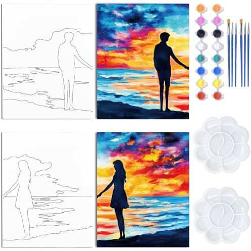 WEBEEDY 2 Pack Kit de Peinture sur Toile pour Adulte Couple Kit de Peinture pour Soirée pour Peindre et Boire, Thème de l'Amour Fournitures de Fête pour Noël et la Saint-Valentin, 20x25cm