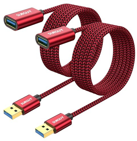 SUNGUY Cavo Prolunga USB 3.0, [2 Pezzi 2m] Cavo Prolunga Maschio A Femmina A Alluminio 5 Gbps per lettore di schede, tastiera, stampante, scanner, fotocamera-Rosso