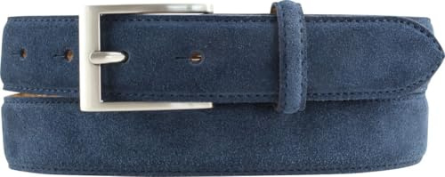 BELTINGER Italienischer Veloursleder-Gürtel, 30 mm breit, Herren, Wildleder, Anzuggürtel, Hosengürtel, Schließe Silber | Marine 120cm