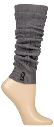 Elle Women's Knit Leg Warmers - Fine Cable Knit Pattern, Ribbed Cuffs, Stretch, Breathable, Warm, Everyday Wear, Dance & Exercise, Plain, Black, Grey, Cream 1 Pair One Size