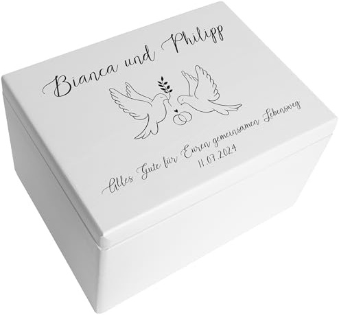 Creative Deco Weiß Hochzeitsgeschenke Personalisiert für Brautpaar Geschenk | zur Hochzeit Erinnerungsbox Hochzeit Geschenkkiste JGA | Holzkiste mit Deckel Hochzeitsgeschenk Farbdruck
