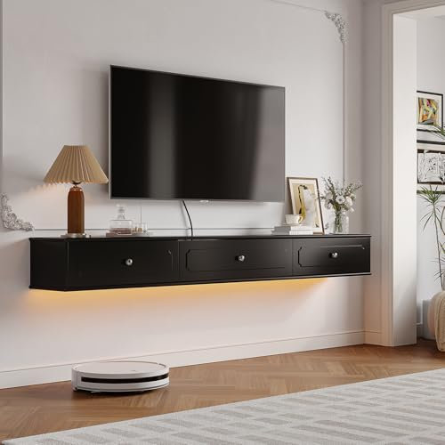 Artifyshore Floating TV Stand with 3 Doors,120CM Matte Wall Mounted TV Cabinet, Floating Media Console TV Stand for Living Room, Contemporary Under TV Shelf for Bedroom Black