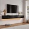 Artifyshore Retro Floating TV Unit with 3 Doors,120CM High Gloss Wall Mounted TV Cabinet, Entertainment Stand for Living Room, Contemporary Under TV Shelf for Bedroom Black