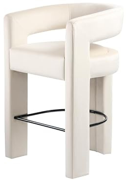 MY Furniture Santini Counter Stool - Chalk/Luxury Designer Bar Stool - Upholstered Seat, Sculptural Curved Back, Modern Three-Leg Design, Stylish Counter Height Chair for Kitchen, Dining & Bar