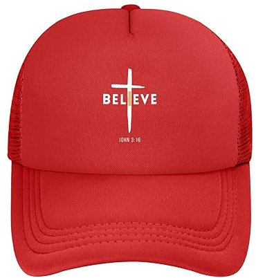 XVBCDFG I Believe John 3 16 Christian Cross Trucker Hut Damen Mesh Baseball Cap Sonnenhut Cowboyhut Herren Schwarz, rot, Einheitsgröße