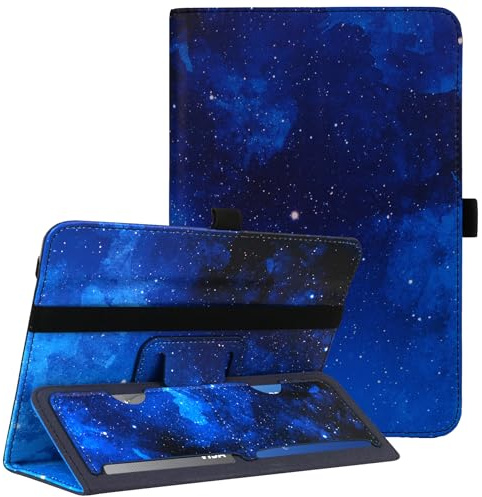 Universal 8 Inch Android Tablet Case, Folio Protective Cover for 7 8 Touchscreen Tablet, Protective Folio Stand Android Case for 7.0-8.5 Inch Tablet with Hand Strap and Cards Slots，Starry Sky