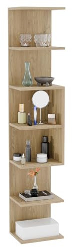 ComfortCove Wandregal Bücherregal, Wandmontierte Einheit, Regal-Einheiten, Bücherregal, Lagerung Ordner Regale für Schlafzimmer, Wohnzimmer, Bad, Küche, Büro, 7 Regal, Eiche