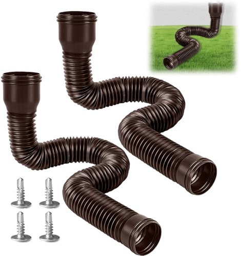 Fallrohr Dachrinne Flexible,Dachrinnen Verlängerung Fallrohrverlängerungen Flexibel Rund Regenpfahlerweiterung, Flexibles Kit, Regengraben von 47 bis 300cm für Rasen/Traufe (2 Stück Braun)