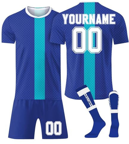 Personalisiert Fußballtrikot Kinder Erwachsene T-Shirt Shorts&socks 3 Teiliges Set,mit Eigenem Namen/Teamname/Nummer/Logo Sportshirt Trainingsanzug Fantrikot