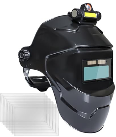 Schweißhelm Autoverdunkelung 30x22cm | Solarbetriebener Schweißhelm Automatisch Abdunkelnd Energieeffizient Optik Kristallklar Atmungsaktiv Inklusive 10 Schutzfolien