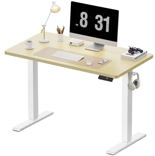 WALKINGDESK Höhenverstellbarer Schreibtisch, Elektrisch 100 x 60 cm Computertisch, Steh-Sitz Tisch Höhenverstellbar mit 4 Memory Funktion, Standing Desk mit 2 Haken für Büro, Verbindungsplatte, Eiche