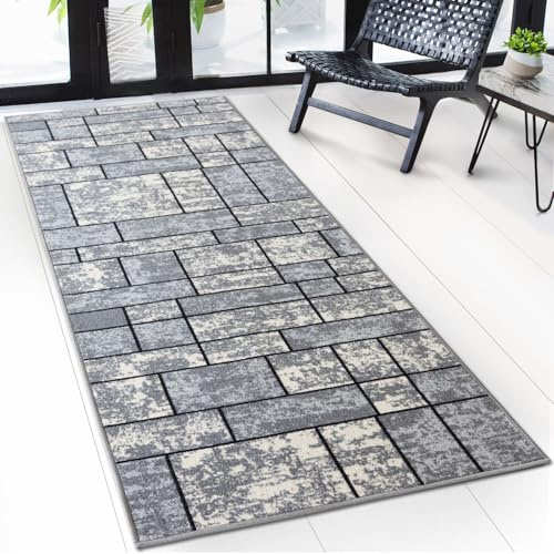 casa pura Teppichläufer mit Muster - maßgefertigter Teppich Läufer für Küche, Flur & Wohnraum - Mannheim Grau (80 x 200 cm)